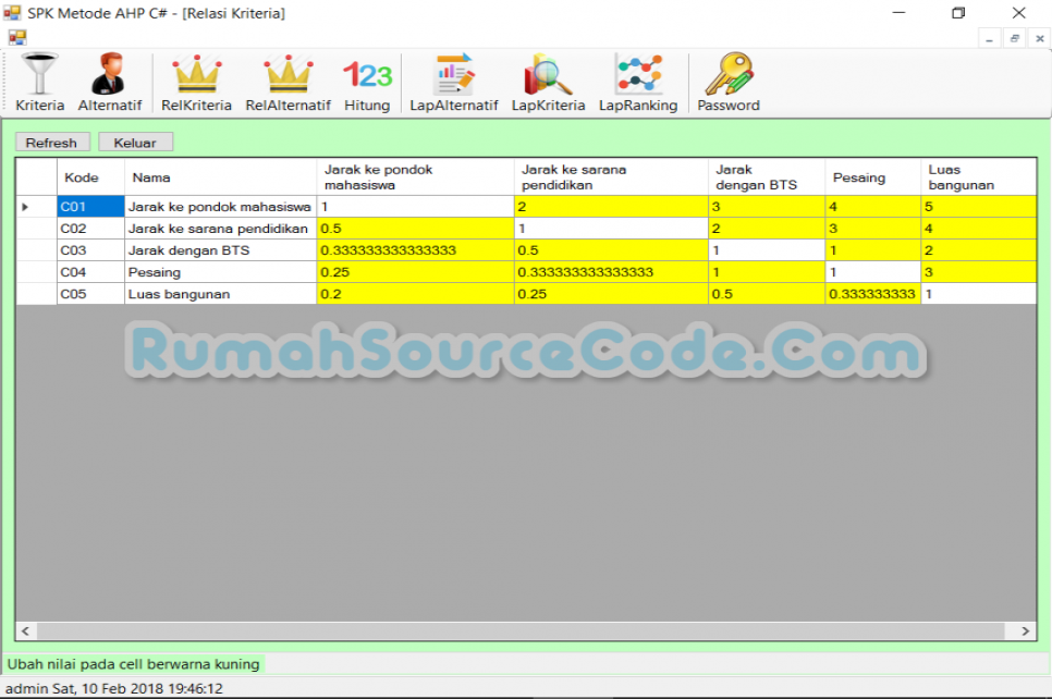Source Code SPK Metode AHP C Sharp