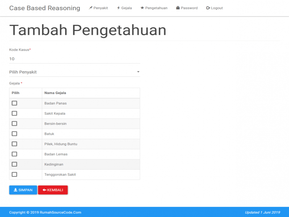Source Code Sistem Pakar Metode CBR PHP