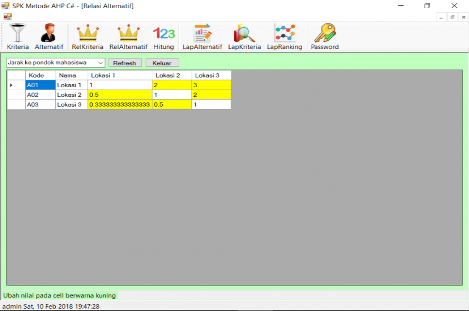 SPK Metode AHP C Sharp Bobot Alternatif