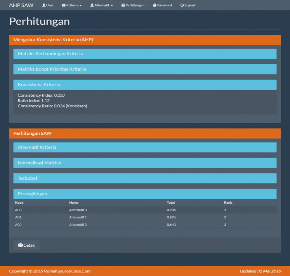 SPK Metode AHP SAW PHP Perhitungan