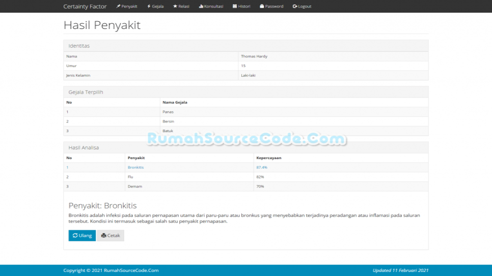 Sistem Pakar Certainty Factor PHP Hasil