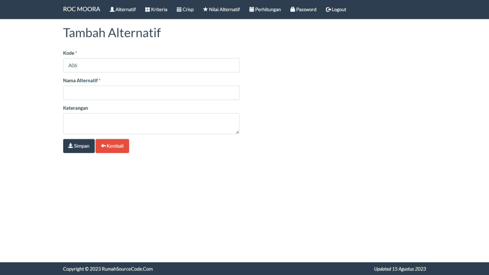 ROC MOORA PHP Alternatif Tambah